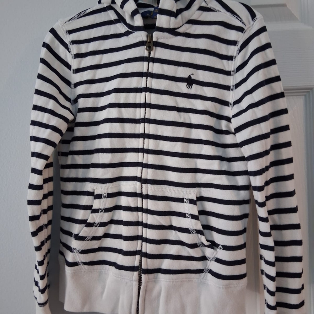 Ralph Lauren Navy and White Striped Zip-Up Size 8-10
